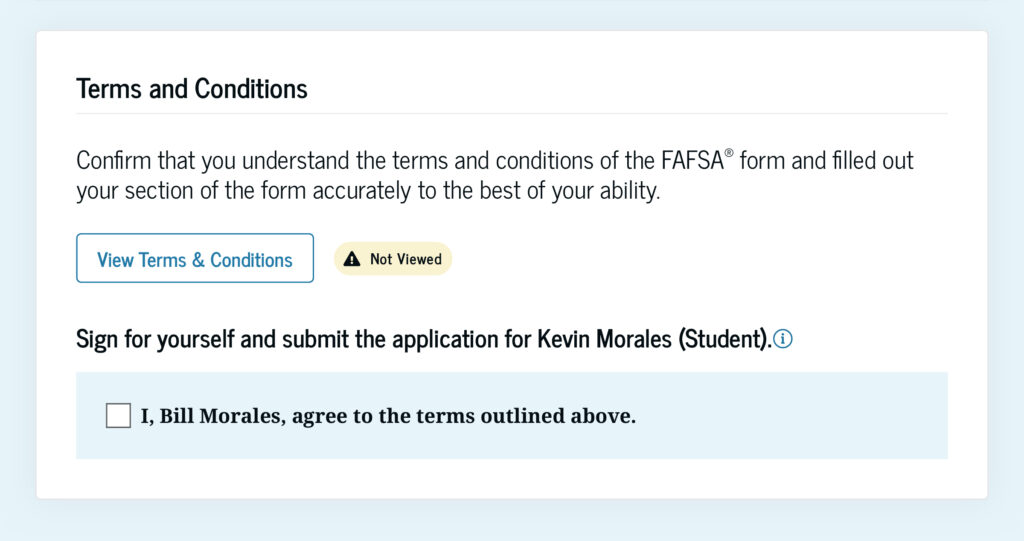 The signature page is where you’ll agree to the terms and conditions of the FAFSA form.
