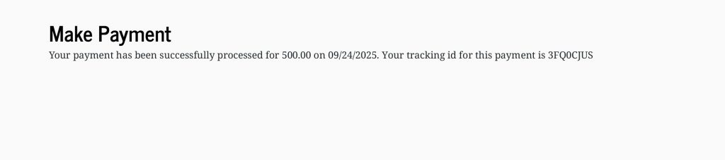 After making your payment, you’ll see a confirmation screen that lists the amount of your payment and the date your payment was processed. You’ll also receive a tracking ID for your payment.