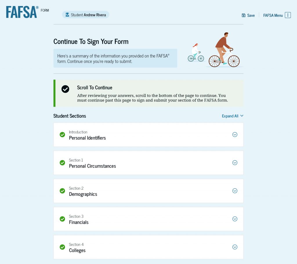 Screenshot of the student review page. Each of the previous four sections can be expanded or collapsed to review the answers.