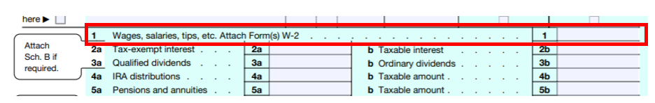 2020 Form 1040 With Line 1 Outlined